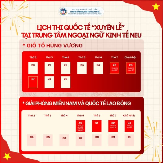 LỊCH THI QUỐC TẾ “XUYÊN LỄ” TẠI EFL – NEU