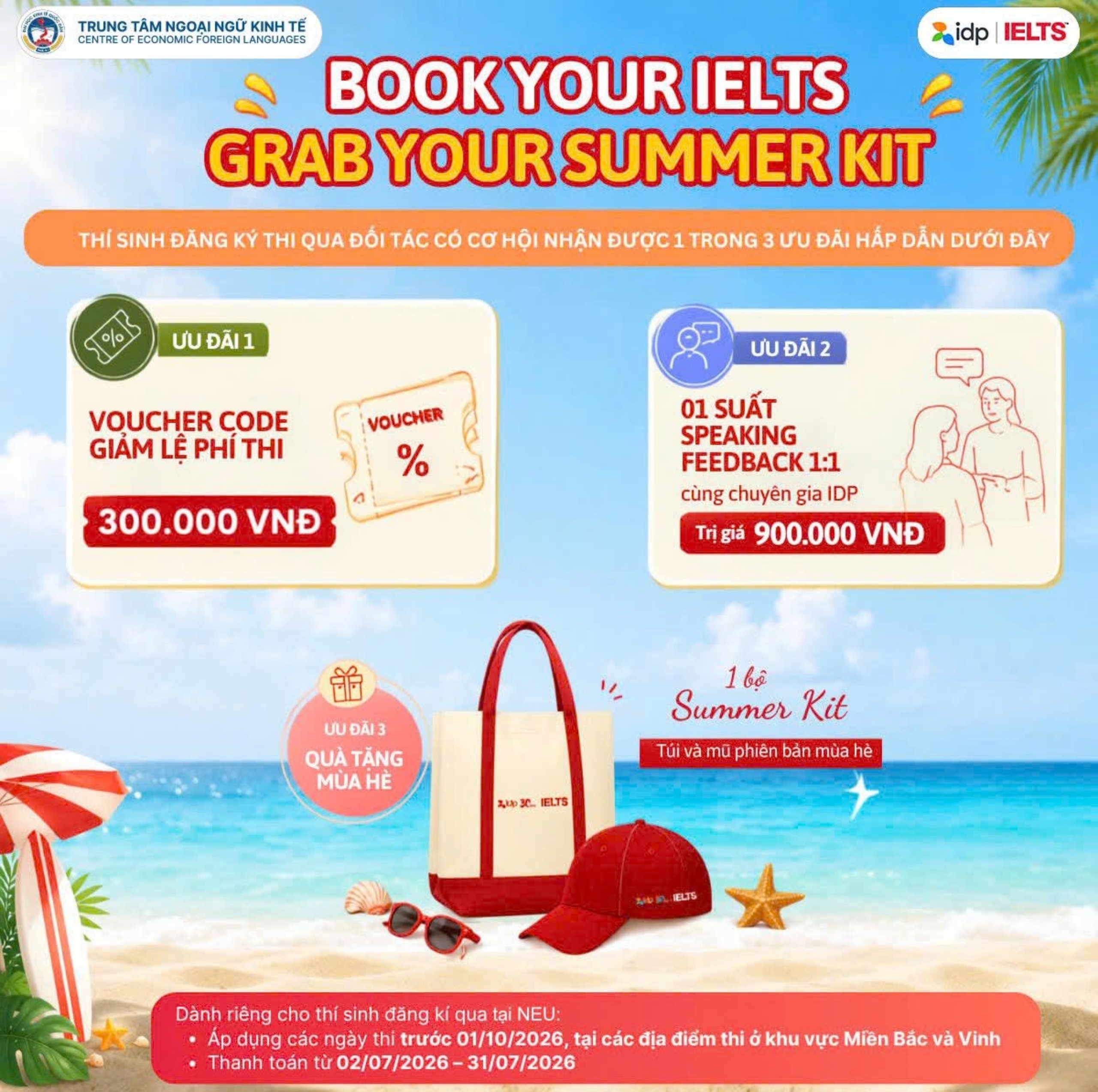 Chương trình “BOOK YOUR IELTS – GRAB YOUR SUMMER KIT” dành riêng cho thí sinh đăng ký thi IELTS tại NEU.